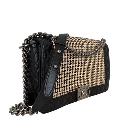 Chanel Boy Tasche Groß Lammleder / Rattan Schwarz / Beige Chanel