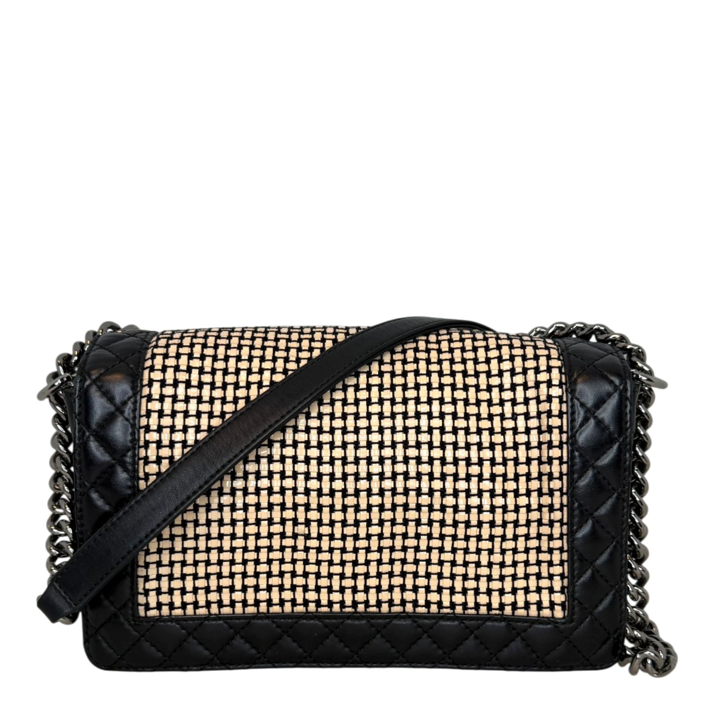 Chanel Boy Tasche Groß Lammleder / Rattan Schwarz / Beige Chanel