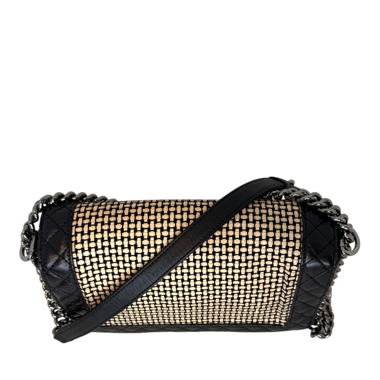 Chanel Boy Tasche Groß Lammleder / Rattan Schwarz / Beige Chanel