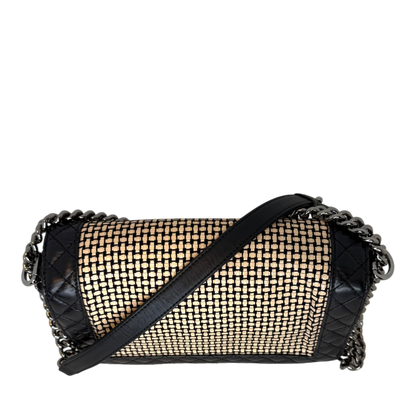 Chanel Boy Tasche Groß Lammleder / Rattan Schwarz / Beige Chanel