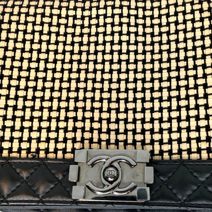 Chanel Boy Tasche Groß Lammleder / Rattan Schwarz / Beige Chanel