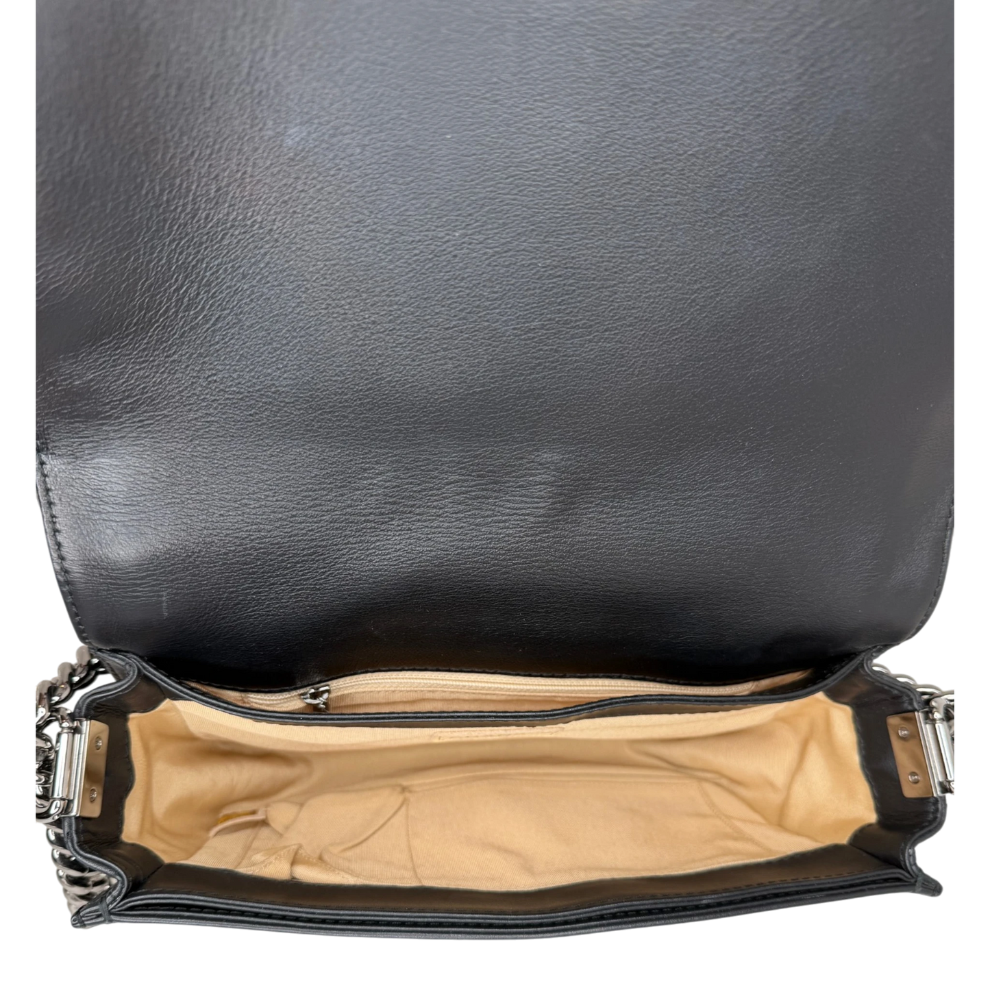 Chanel Boy Tasche Groß Lammleder / Rattan Schwarz / Beige Chanel