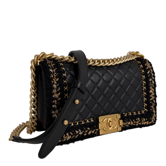 Chanel Boy Braided Jacket Tweed x Lammleder Chanel