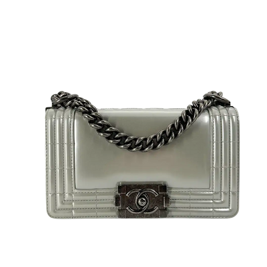 Chanel Boy Bag small glazed Silver selten / gut Chanel