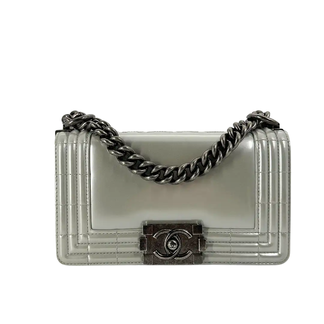 Chanel Boy Bag small glazed Silver selten / gut Chanel