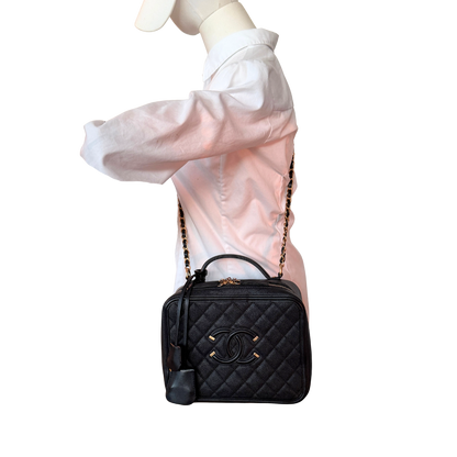 Chanel CC Filigree Vanity Case Large Leder schwarz / sehr gut Chanel