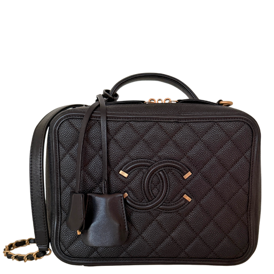 Chanel CC Filigree Vanity Case Large Leder schwarz / sehr gut Chanel