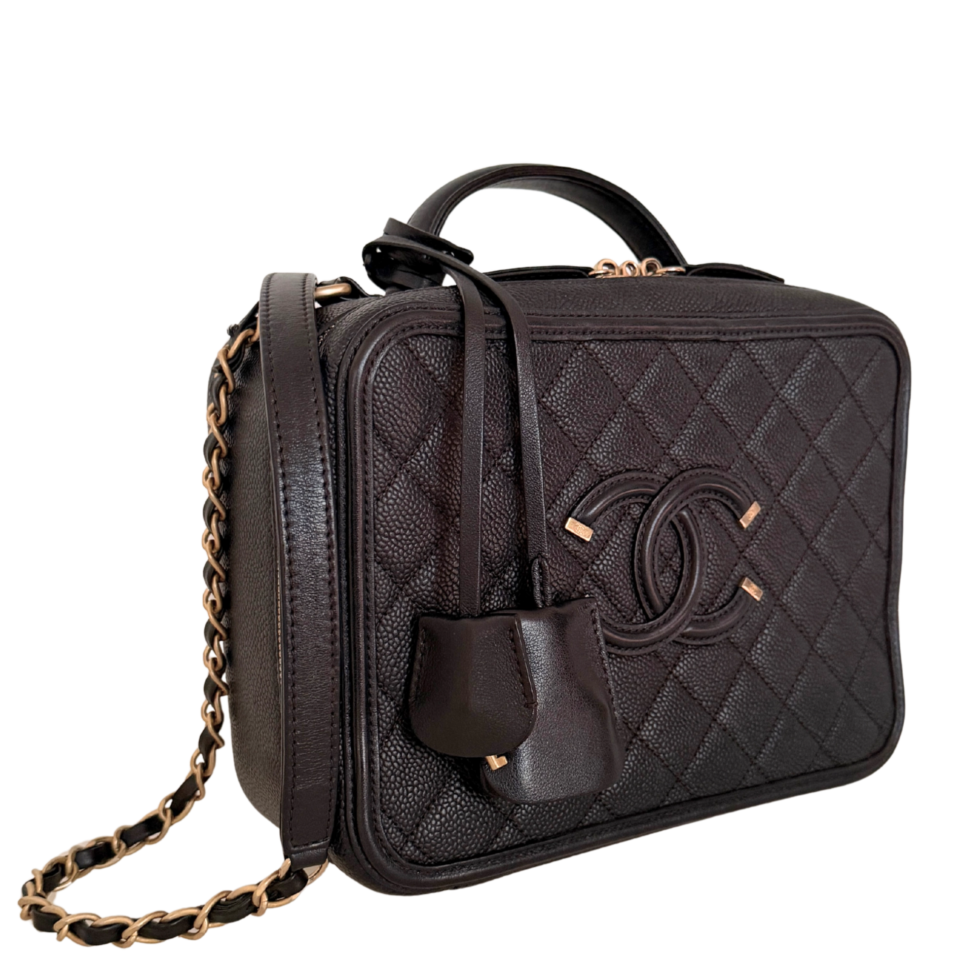 Chanel CC Filigree Vanity Case Large Leder schwarz / sehr gut Chanel