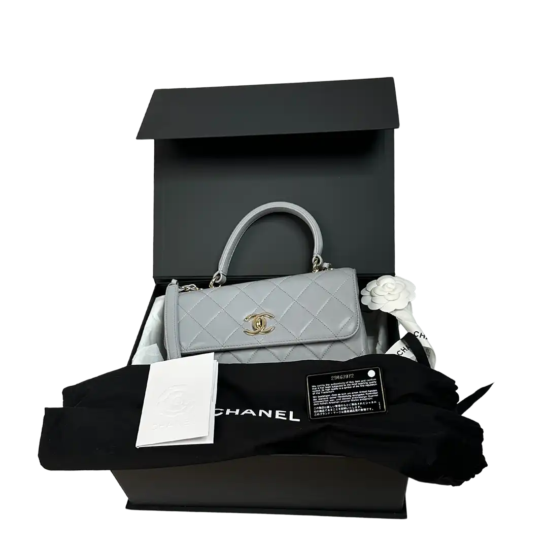 Chanel Trendy CC Top Handle Tasche Lammleder hellgrau Fullset / sehr gut Chanel