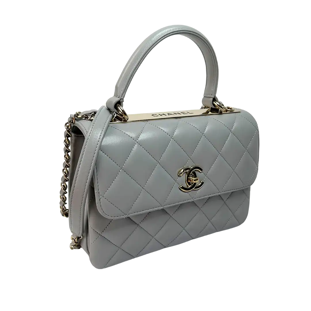 Chanel Trendy CC Top Handle Tasche Lammleder hellgrau Fullset / sehr gut Chanel