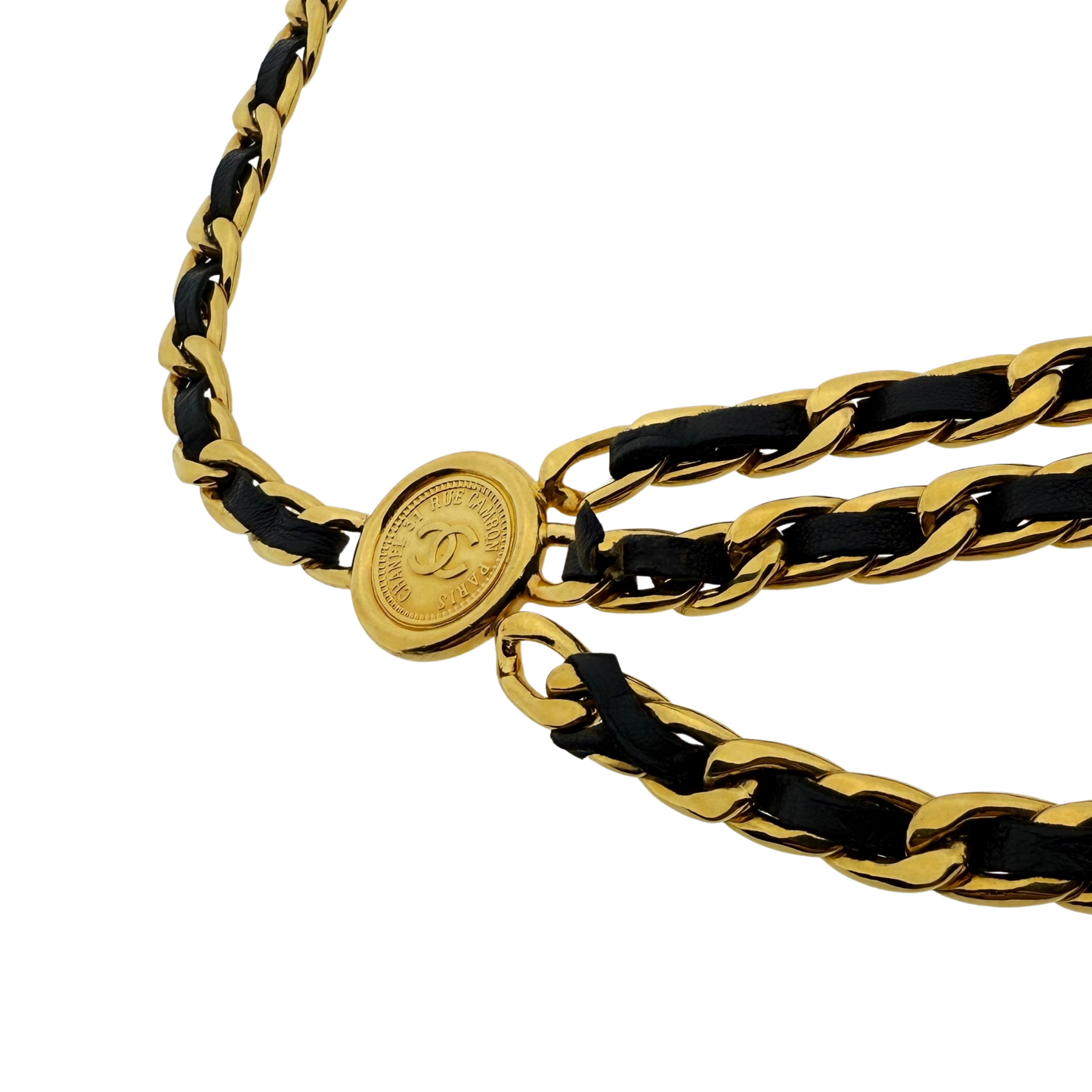 Chanel Ceinture chaine triple Gürtel Schwarz Gold / sehr gut Chanel