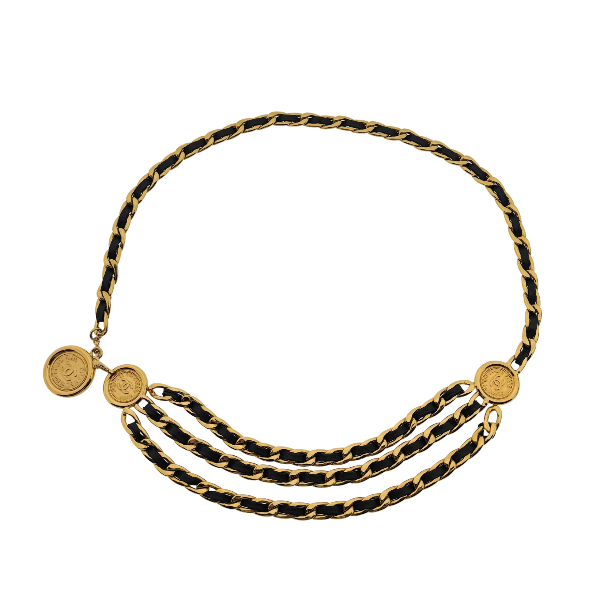 Chanel Ceinture chaine triple Gürtel Schwarz Gold / sehr gut Chanel