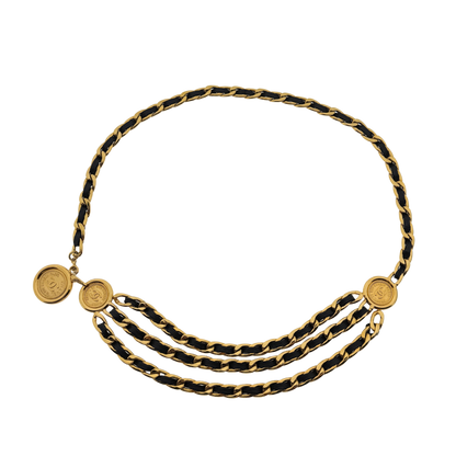 Chanel Ceinture chaine triple Gürtel Schwarz Gold / sehr gut Chanel