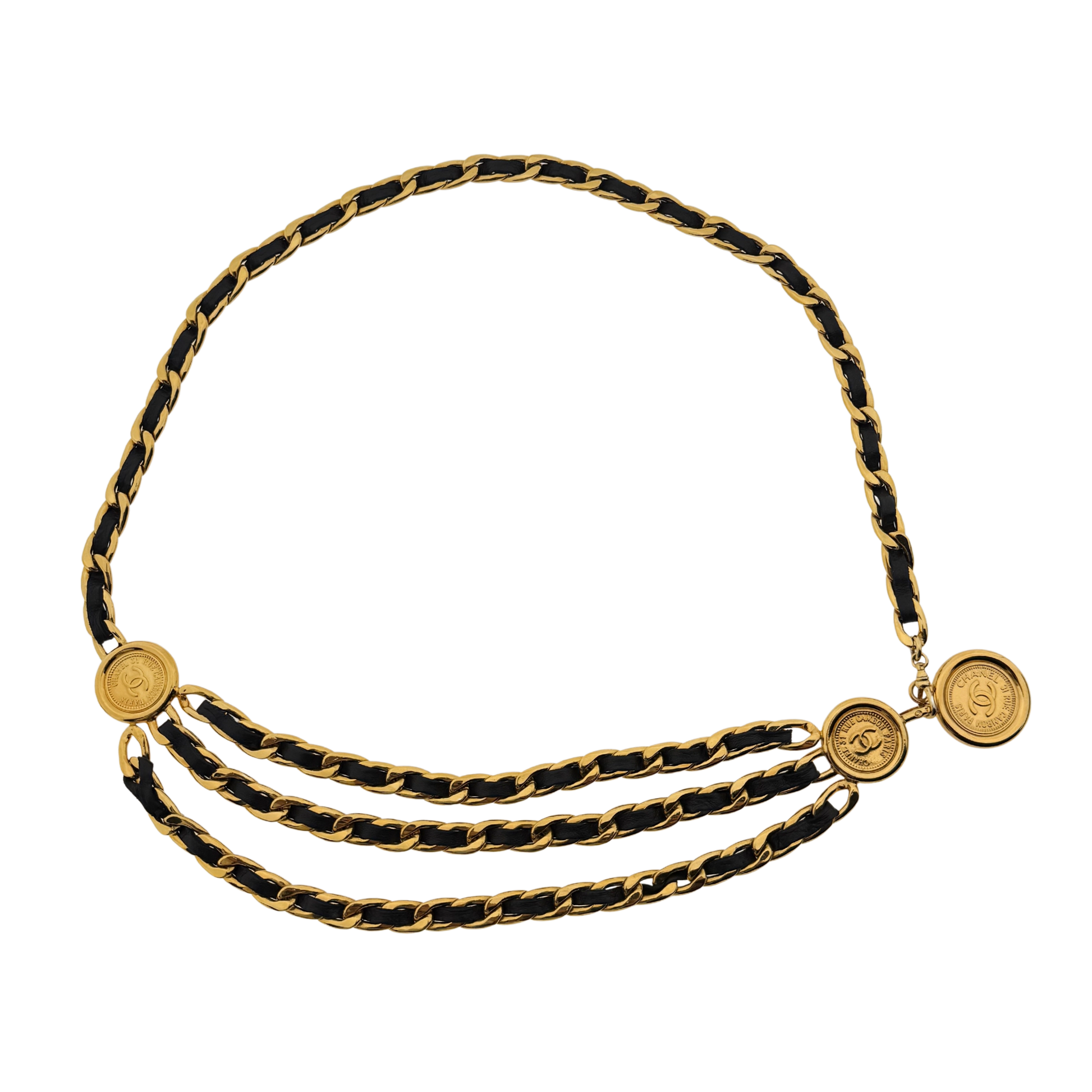 Chanel Ceinture chaine triple Gürtel Schwarz Gold / sehr gut Chanel
