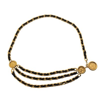 Chanel Ceinture chaine triple Gürtel Schwarz Gold / sehr gut Chanel