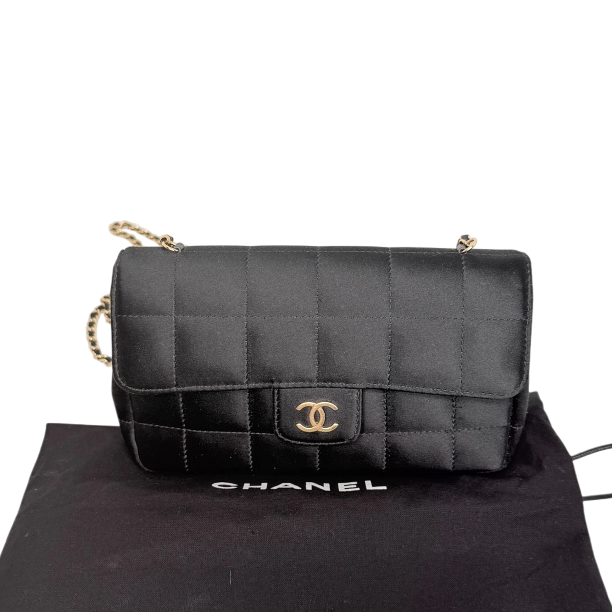Chanel Chocolate Bar Flap Bag Satin Schwarz Chanel