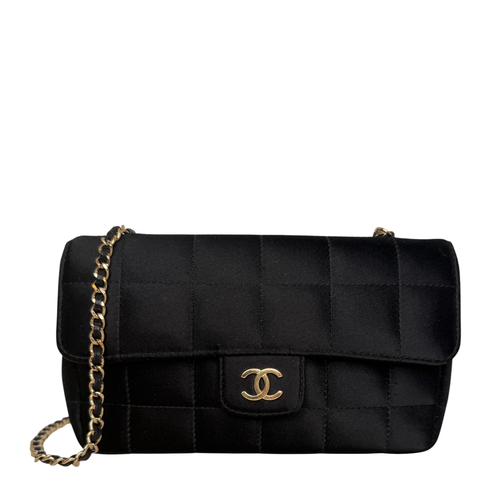 Chanel Chocolate Bar Flap Bag Satin Schwarz Chanel