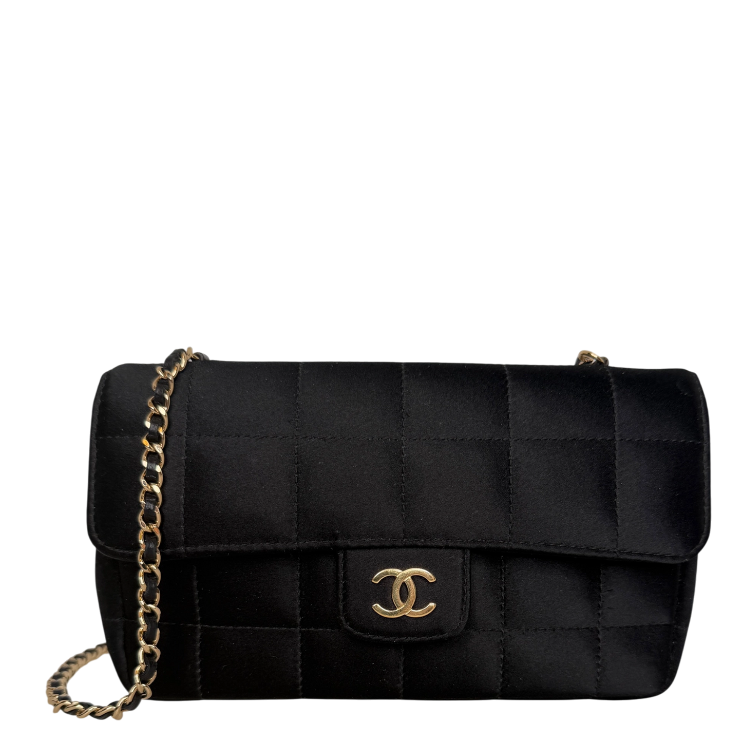 Chanel Chocolate Bar Flap Bag Satin Schwarz Chanel