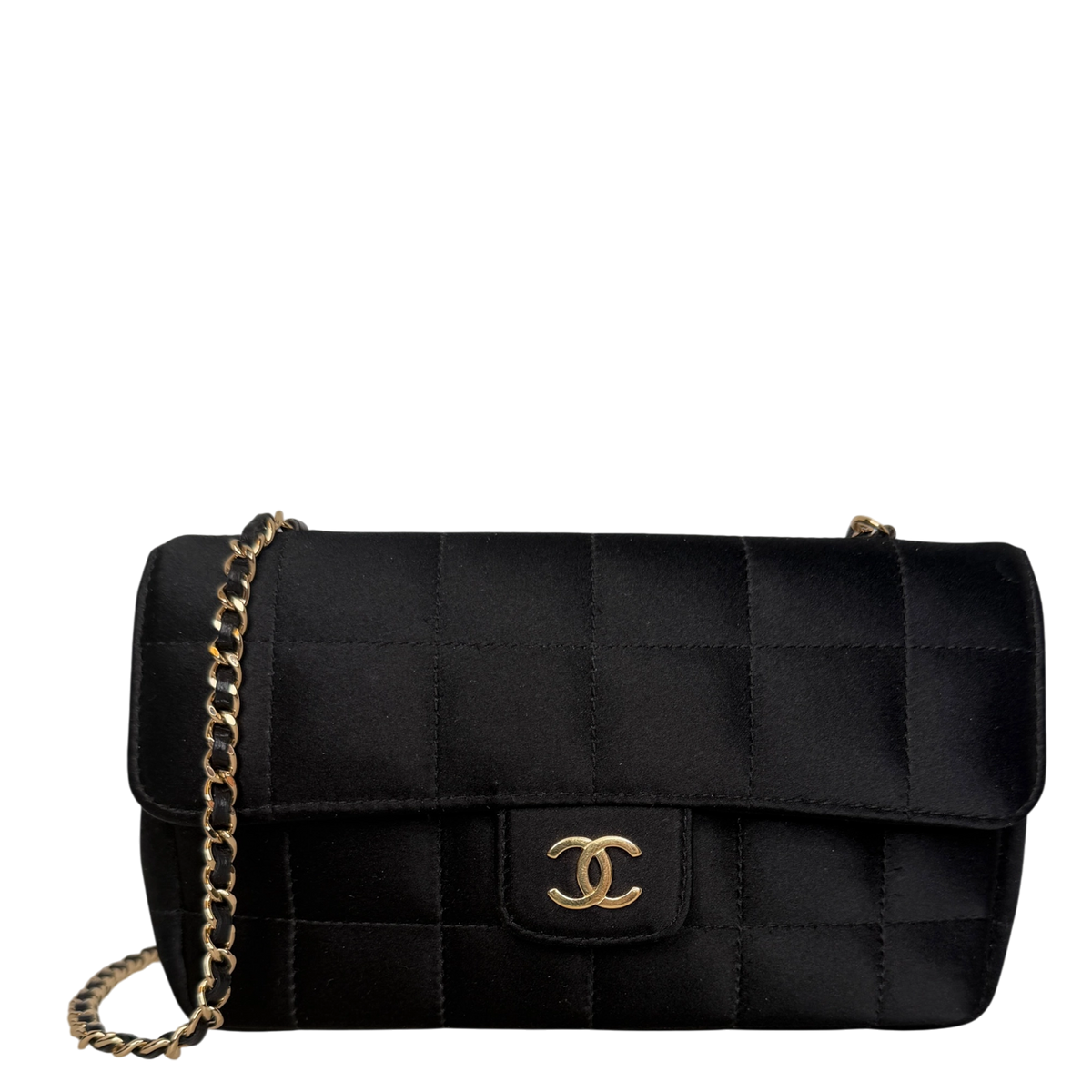 Chanel Chocolate Bar Flap Bag Satin Schwarz Chanel