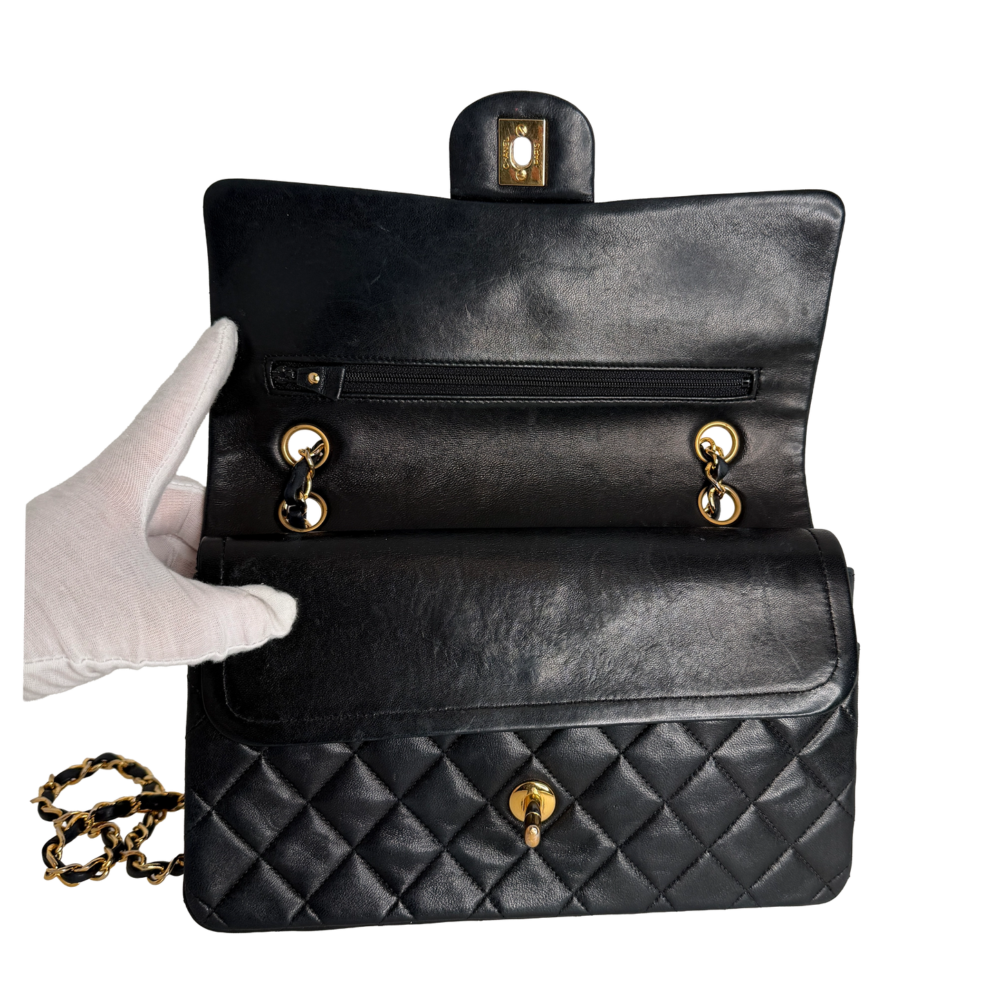 Chanel Timeless Medium Doubleflap Bag Lammleder schwarz GHW / gut Chanel