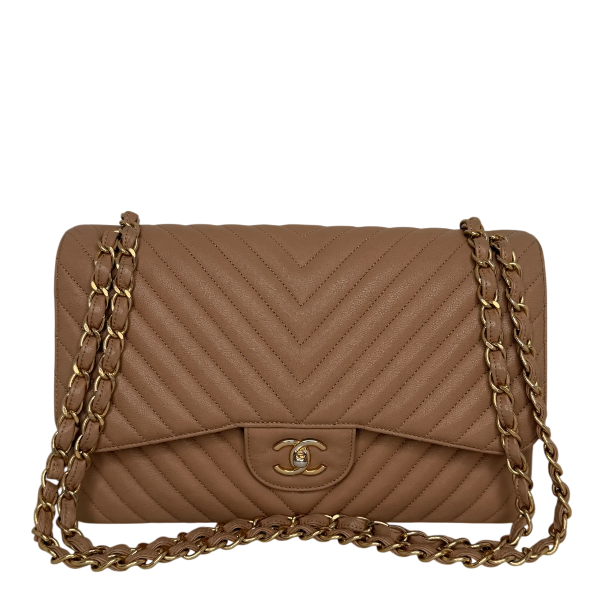 Chanel Classic Double Flap Bag Jumbo Chevron beige Chanel