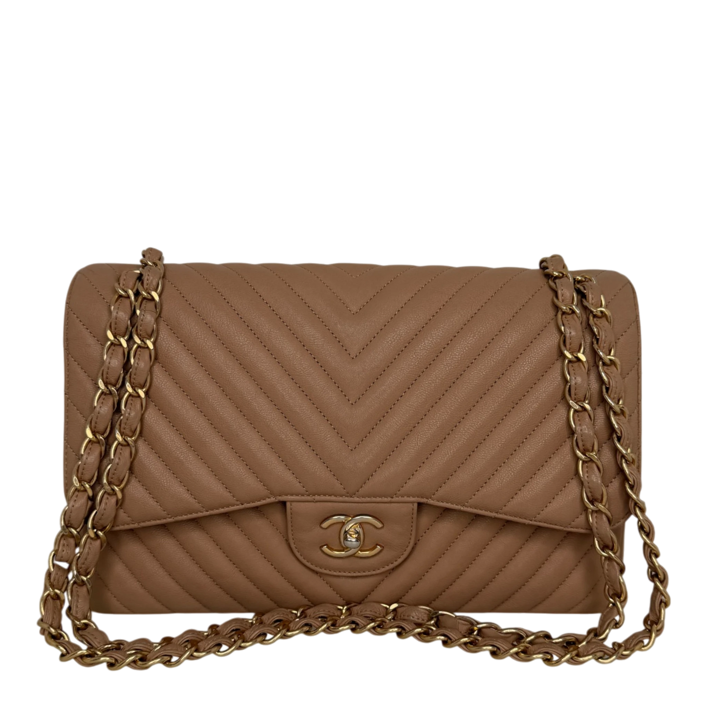 Chanel Classic Double Flap Bag Jumbo Chevron beige Chanel