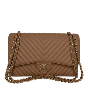 Chanel Classic Double Flap Bag Jumbo Chevron beige