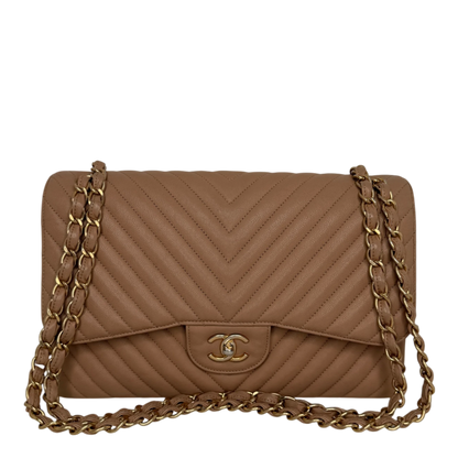 Chanel Classic Double Flap Bag Jumbo Chevron beige Chanel