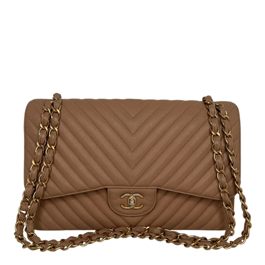 Chanel Classic Double Flap Bag Jumbo Chevron beige Chanel
