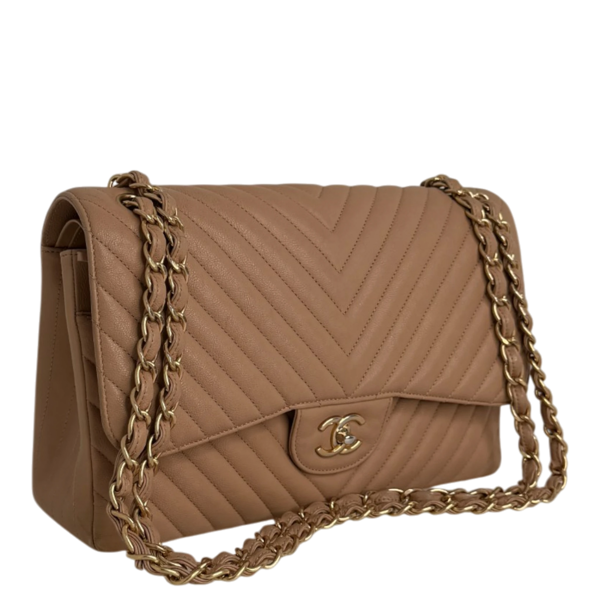 Chanel Classic Double Flap Bag Jumbo Chevron beige Chanel