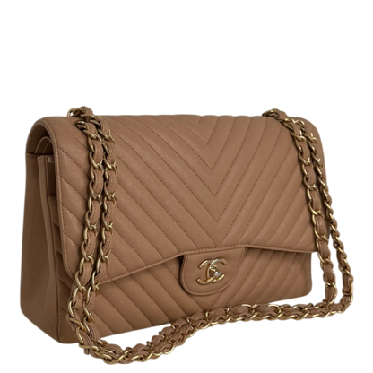 Chanel Classic Double Flap Bag Jumbo Chevron beige Chanel