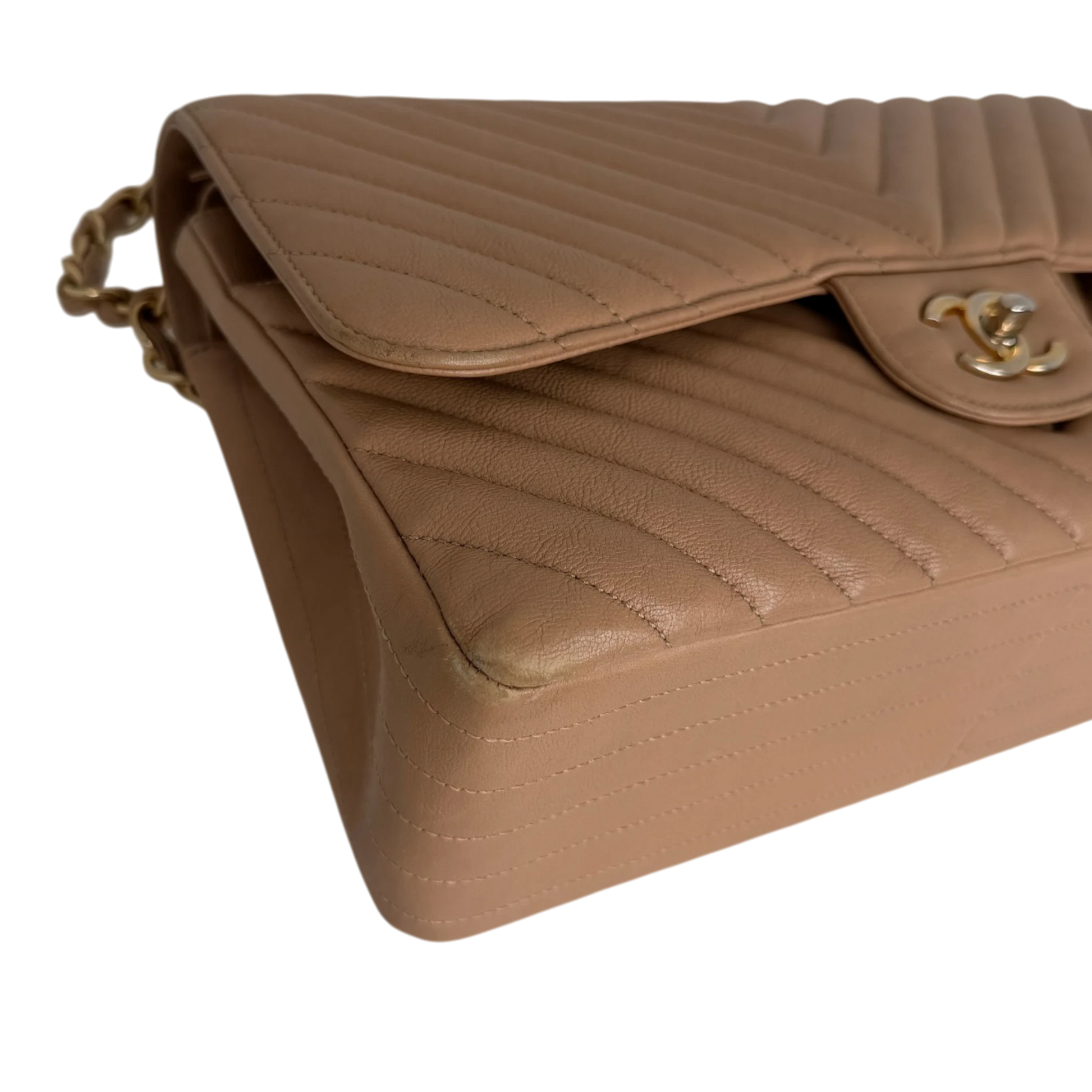 Chanel Classic Double Flap Bag Jumbo Chevron beige Chanel