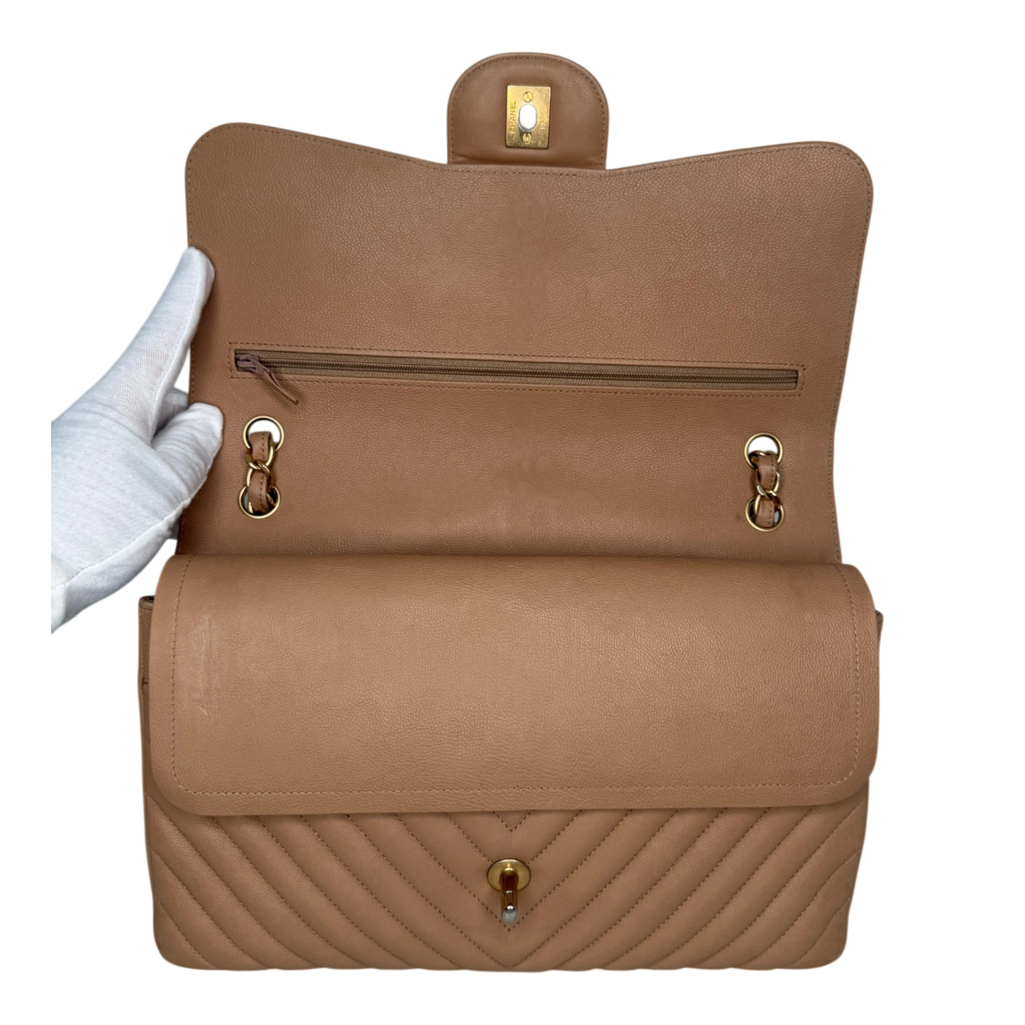 Chanel Classic Double Flap Bag Jumbo Chevron beige Chanel