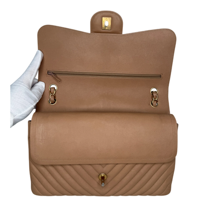Chanel Classic Double Flap Bag Jumbo Chevron beige Chanel