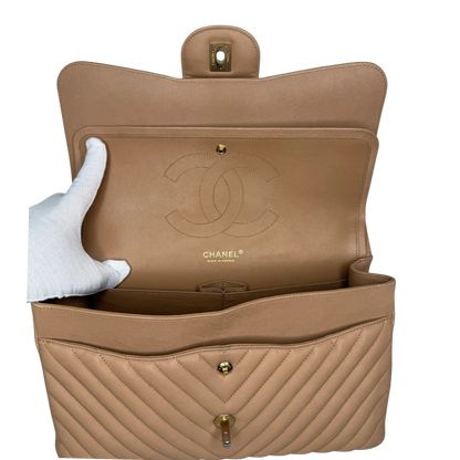 Chanel Classic Double Flap Bag Jumbo Chevron beige Chanel