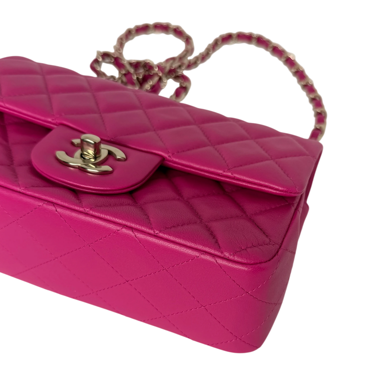 Chanel Classic Mini Rectangular Flap Bag Lammleder Pink Hellgold Chanel