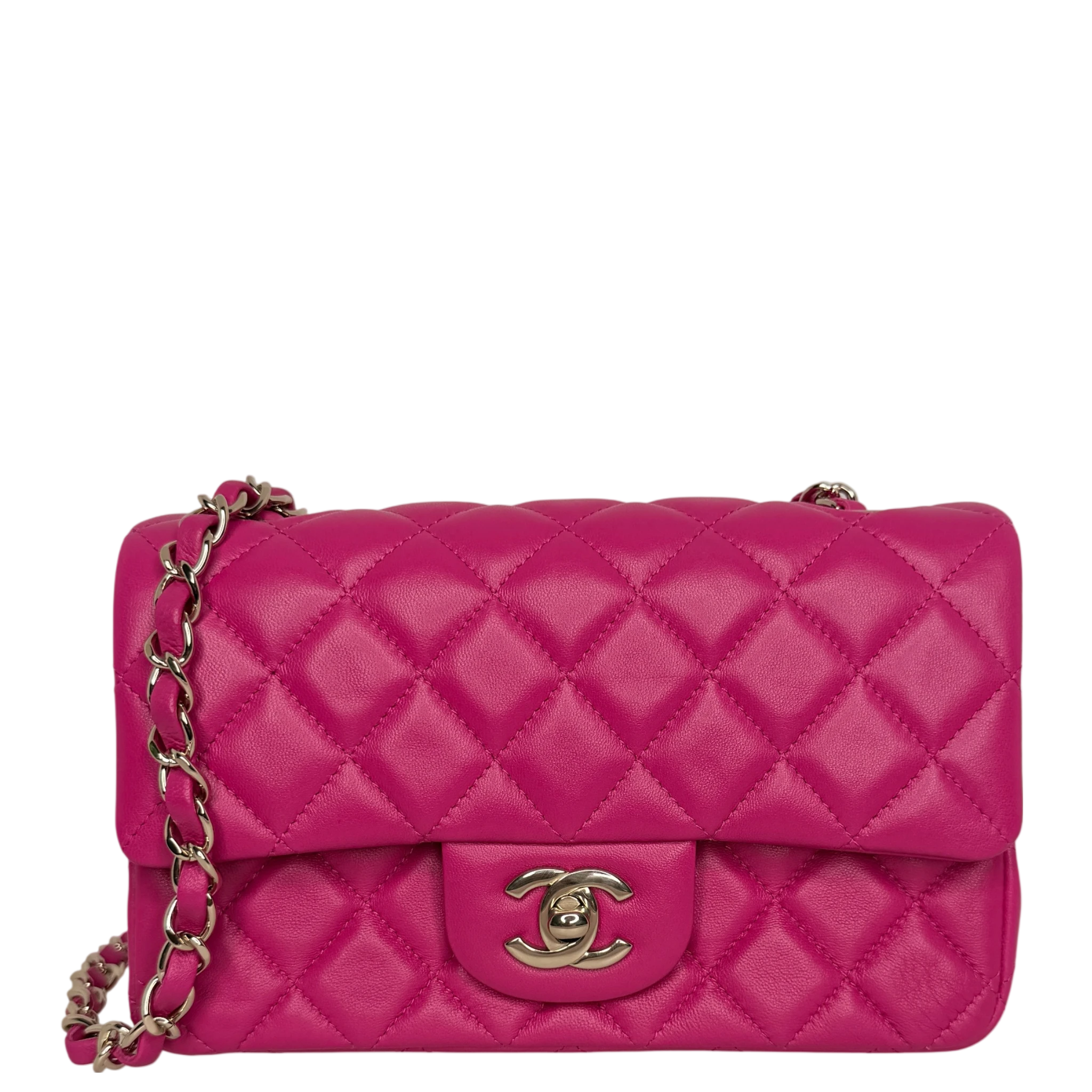 Chanel Classic Mini Rectangular Flap Bag Lammleder Pink Hellgold Chanel