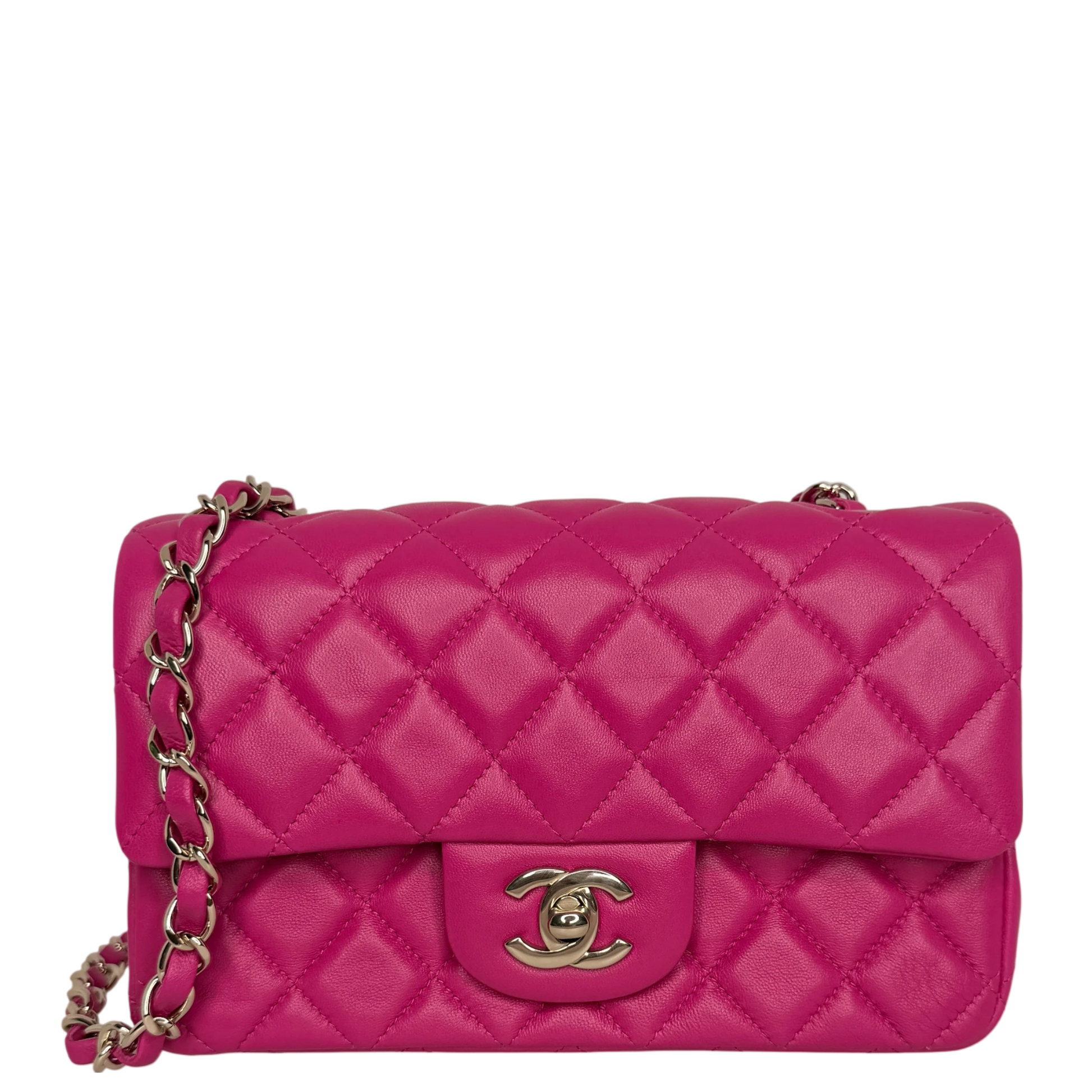 Chanel Classic Mini Rectangular Flap Bag Lammleder Pink Hellgold Chanel