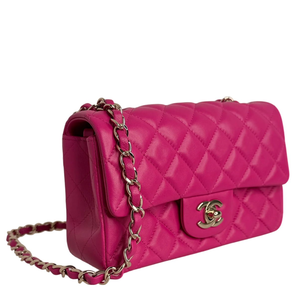 Chanel Classic Mini Rectangular Flap Bag Lammleder Pink Hellgold Chanel
