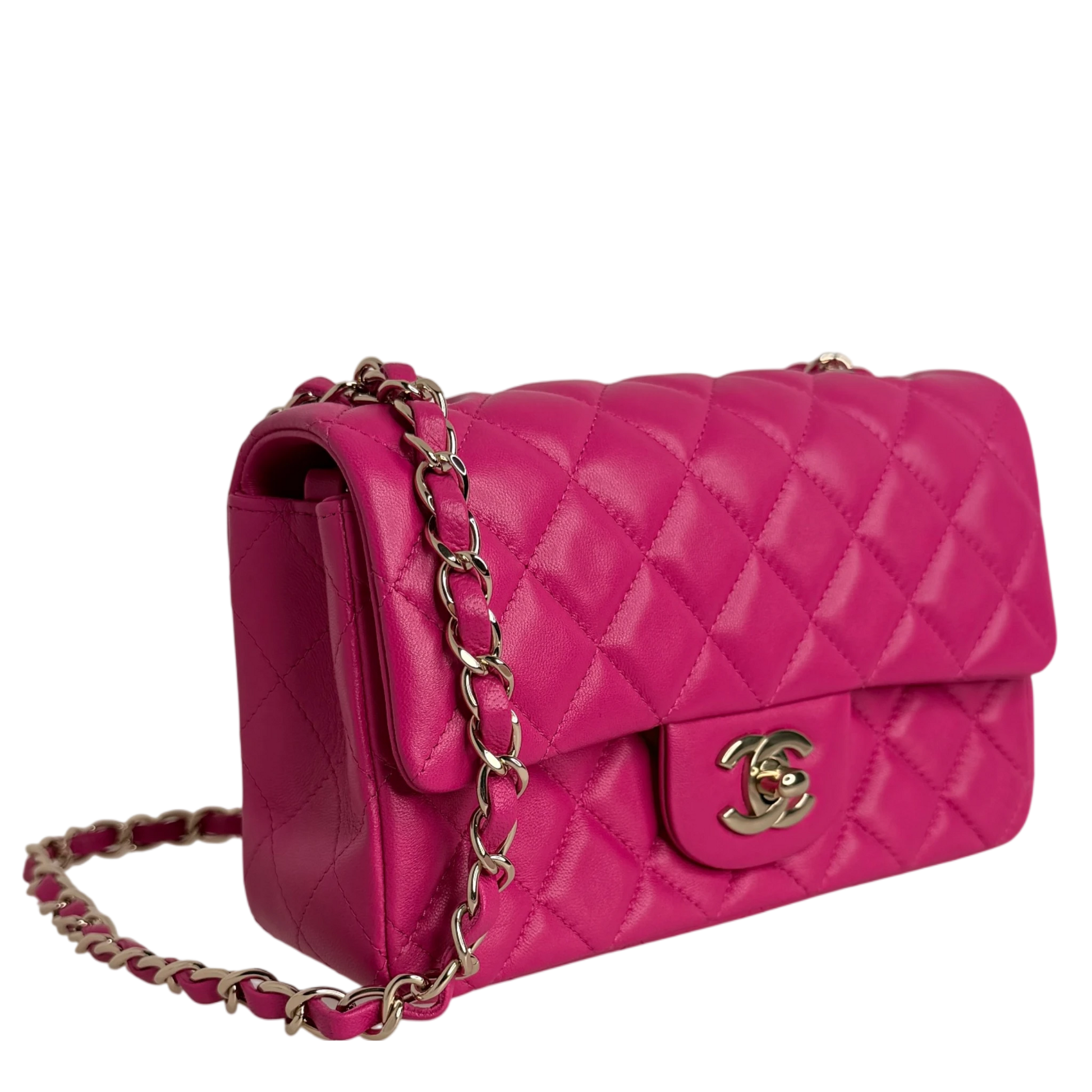 Chanel Classic Mini Rectangular Flap Bag Lammleder Pink Hellgold Chanel