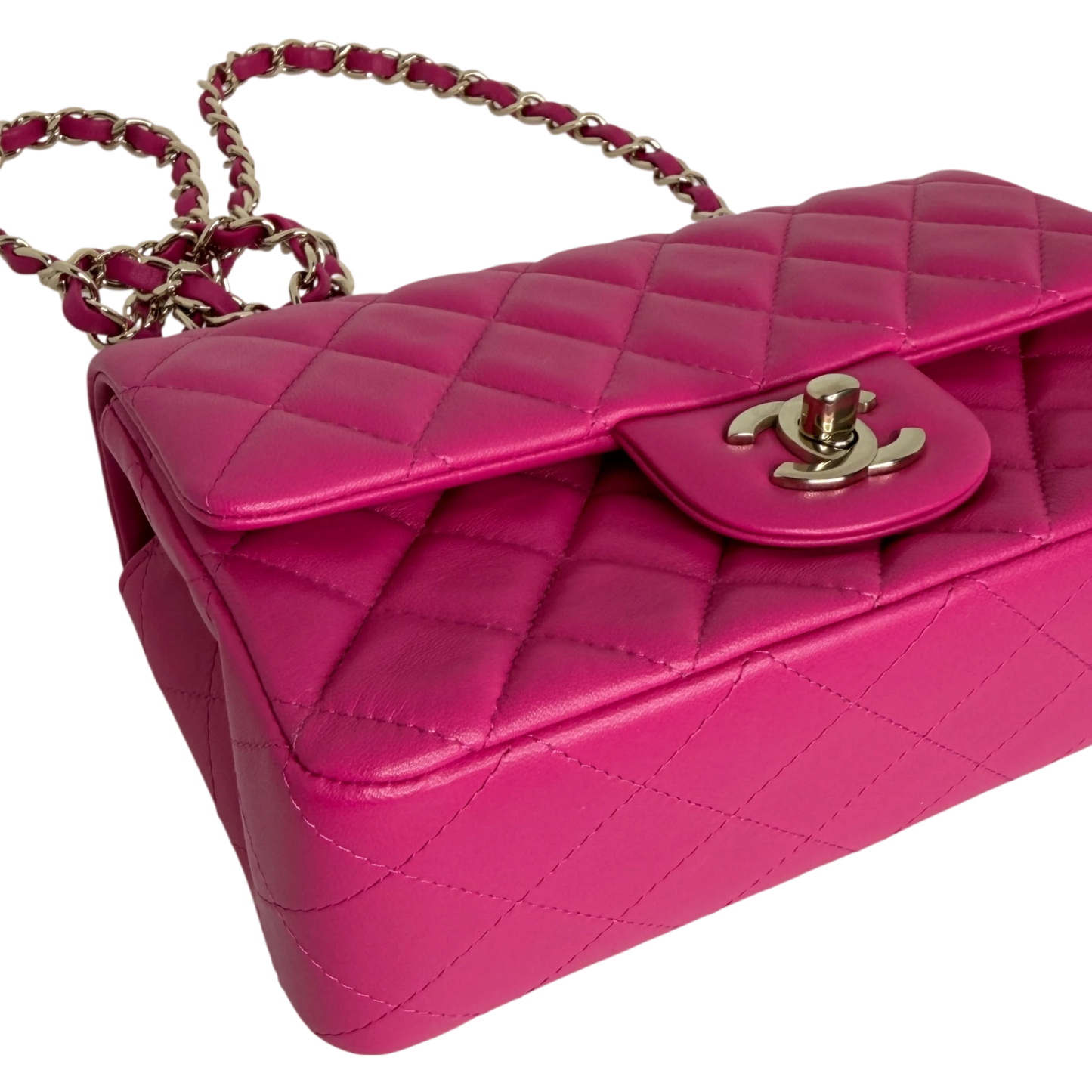 Chanel Classic Mini Rectangular Flap Bag Lammleder Pink Hellgold Chanel