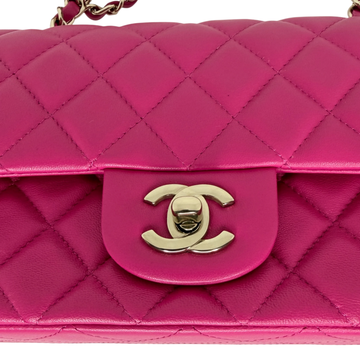 Chanel Classic Mini Rectangular Flap Bag Lammleder Pink Hellgold Chanel