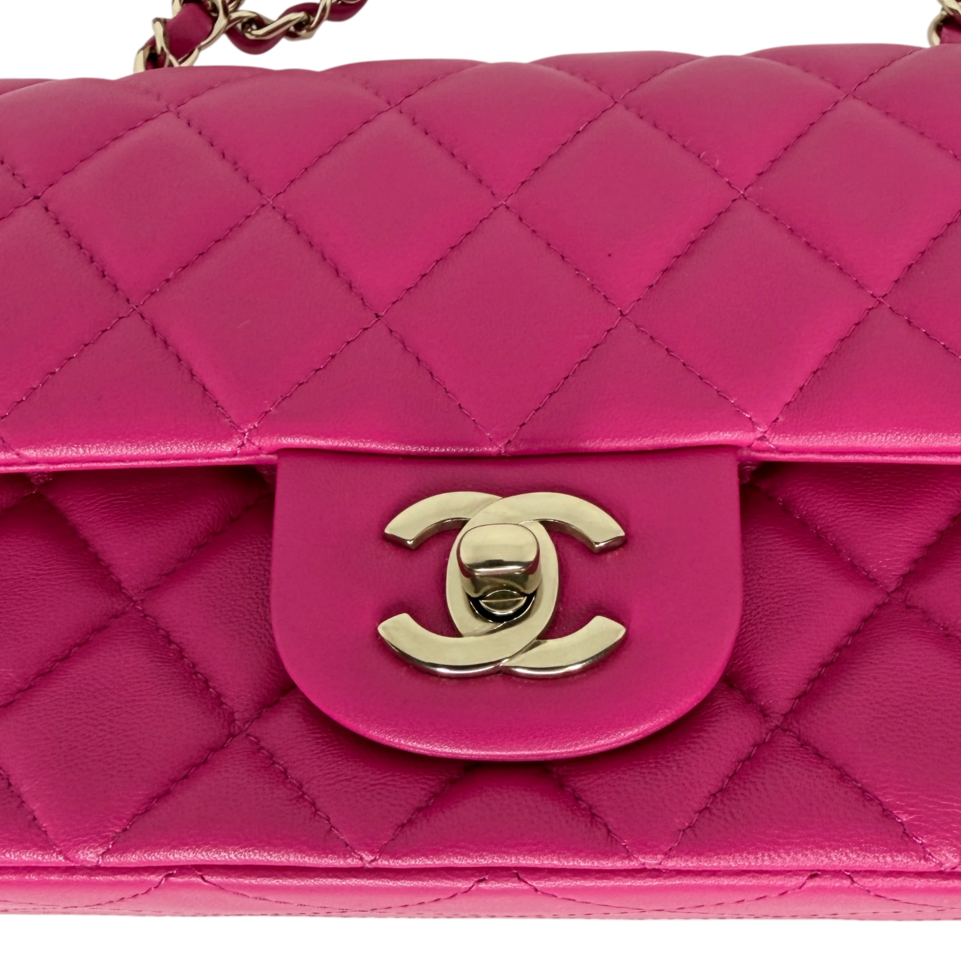 Chanel Classic Mini Rectangular Flap Bag Lammleder Pink Hellgold Chanel
