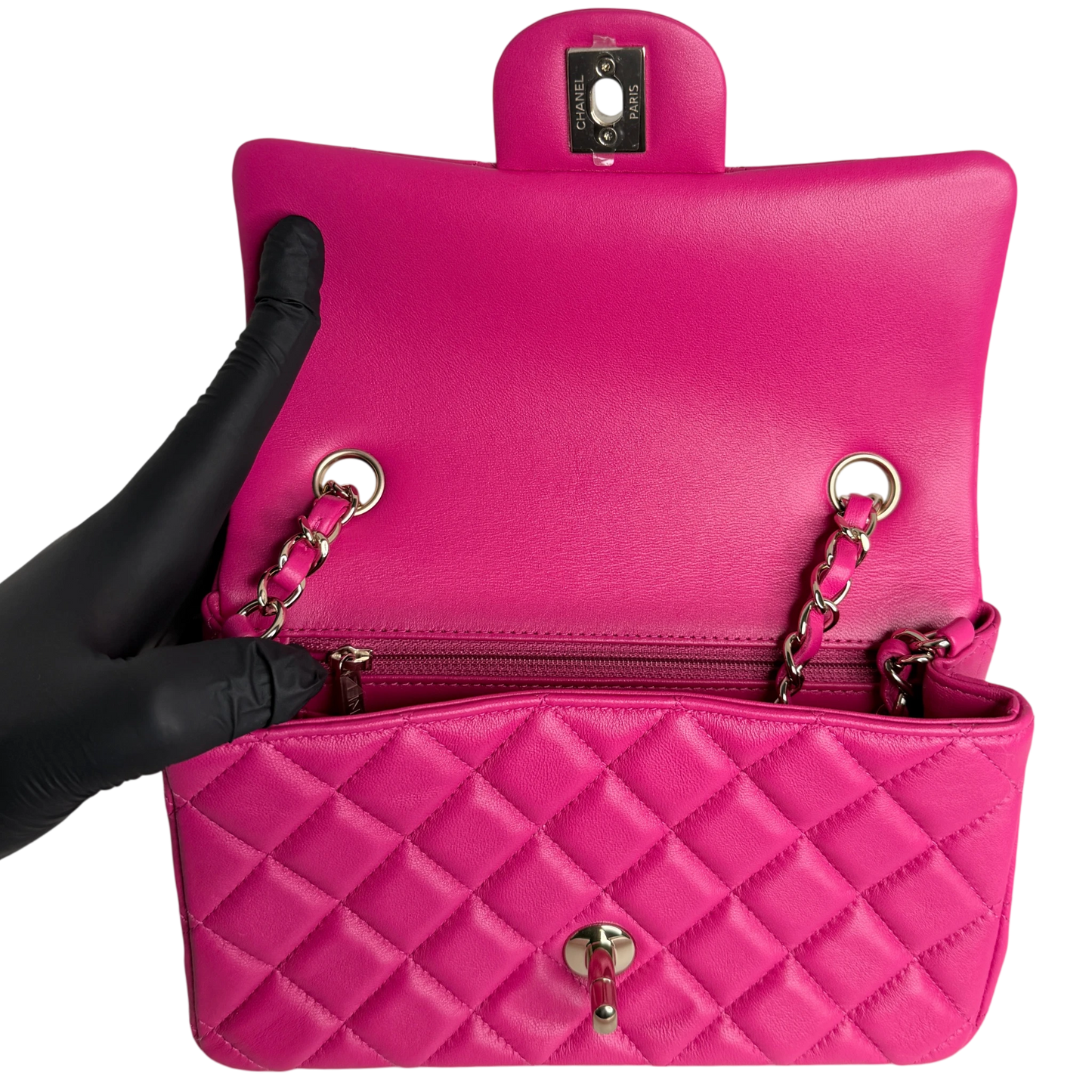 Chanel Classic Mini Rectangular Flap Bag Lammleder Pink Hellgold Chanel