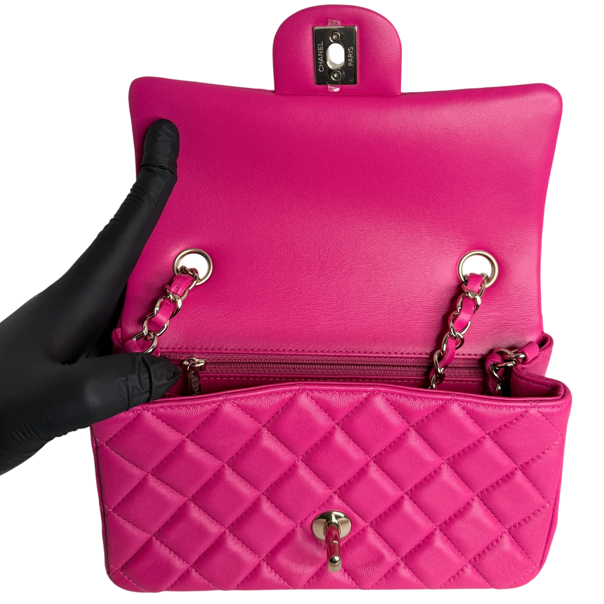 Chanel Classic Mini Rectangular Flap Bag Lammleder Pink Hellgold Chanel