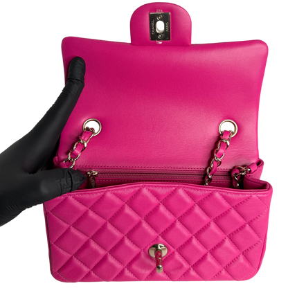 Chanel Classic Mini Rectangular Flap Bag Lammleder Pink Hellgold Chanel