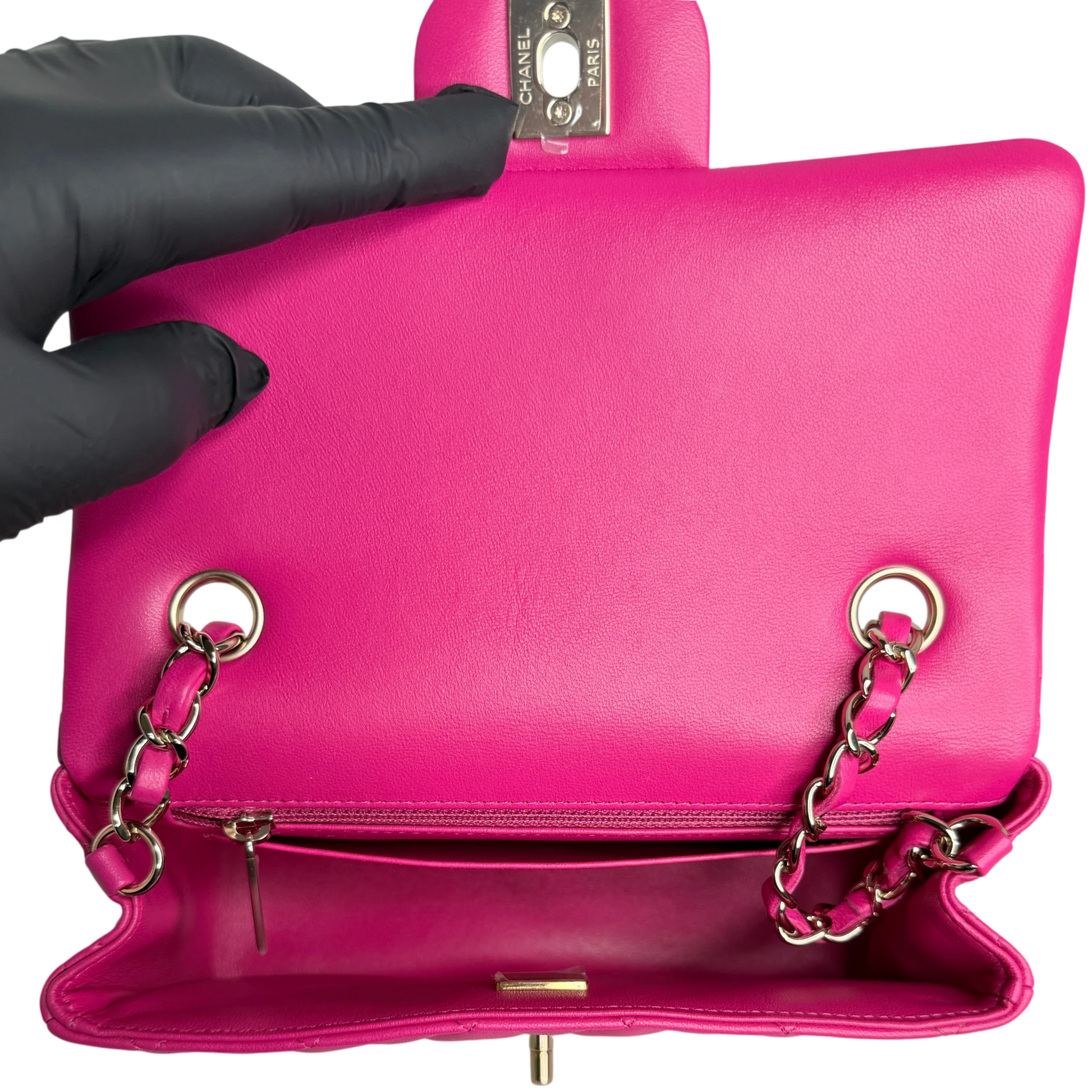 Chanel Classic Mini Rectangular Flap Bag Lammleder Pink Hellgold Chanel