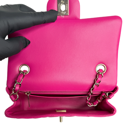 Chanel Classic Mini Rectangular Flap Bag Lammleder Pink Hellgold Chanel