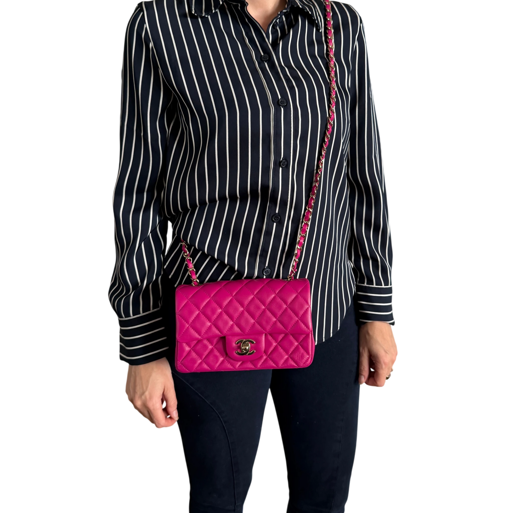 Chanel Classic Mini Rectangular Flap Bag Lammleder Pink Hellgold Chanel