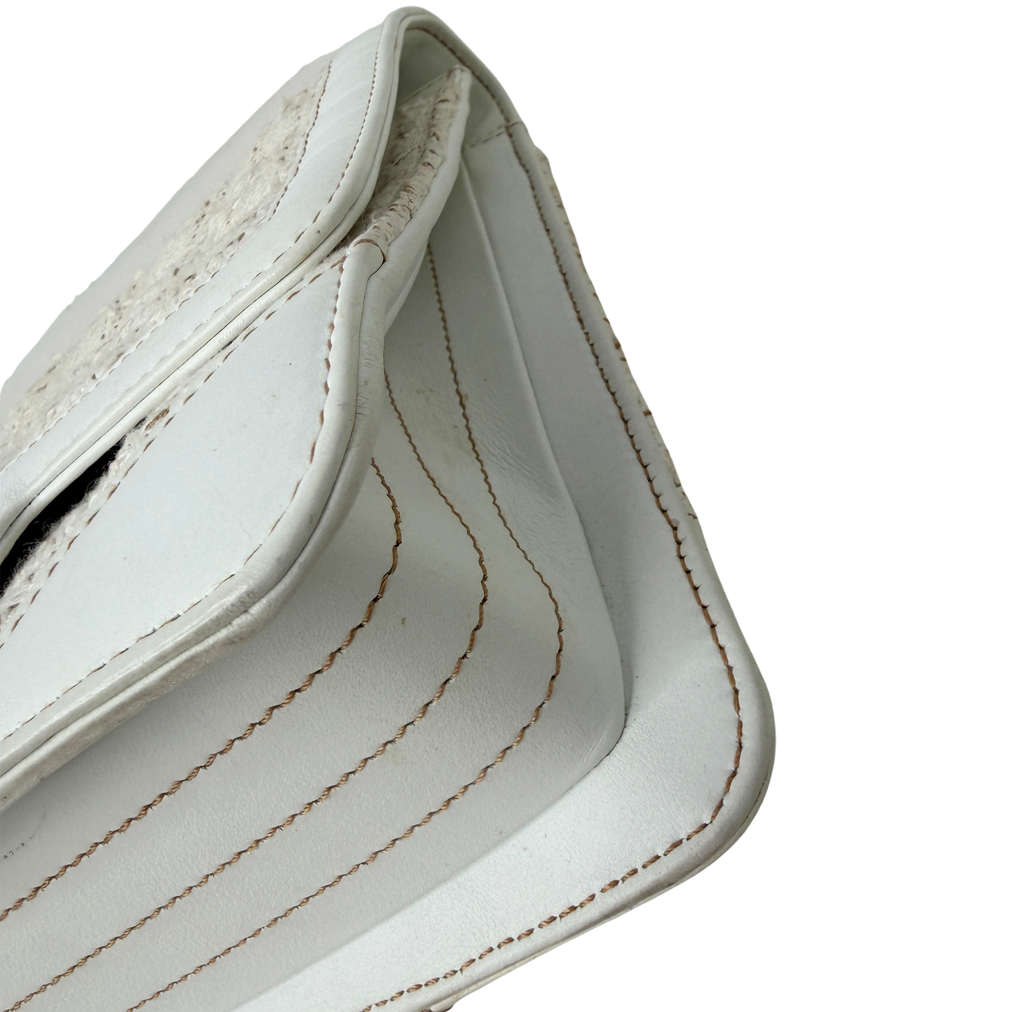Chanel Classic Square Flap Bag Tweed weiss / beige / sehr gut Chanel